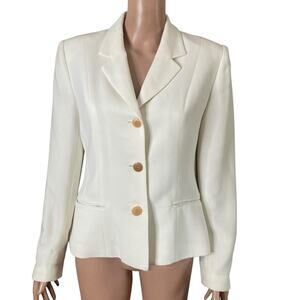 Casual Corner Blazer Womens 6 White 3 Button Single Breasted